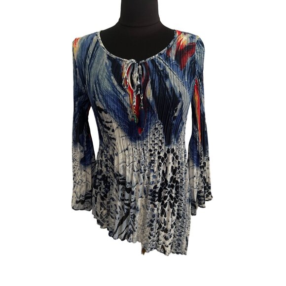 Melissa Paige Accordian Style Long Sleeve Blouse With Tie Tassel And Charms MP - Picture 1 of 10